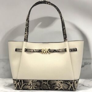 Michael Kors Reed Large Tote Bag Snakeskin Cream/Black